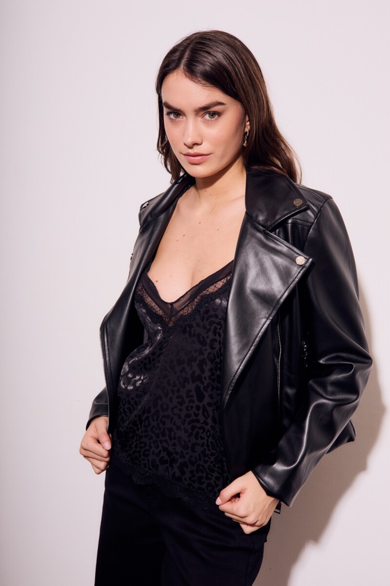 Campera Cuero Vegano Negro