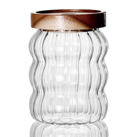 Frasco Recipiente Tarro Waves en Vidrio y Tapa Madera 540Gr Transparente