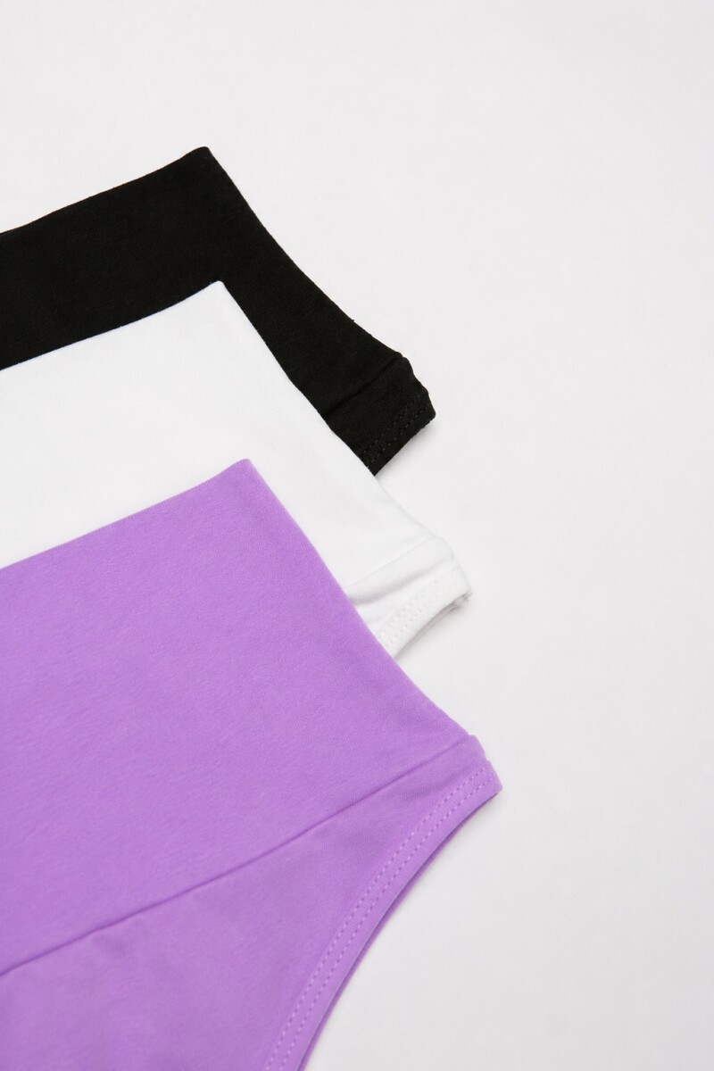 Pack de 3 Culottes Gracia Algodón [B84] Lila, crema y negro