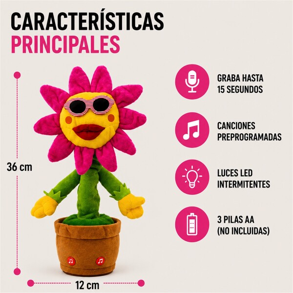 Girasol Interactivo que Baila, Canta, Graba y Repite Voz Rosa