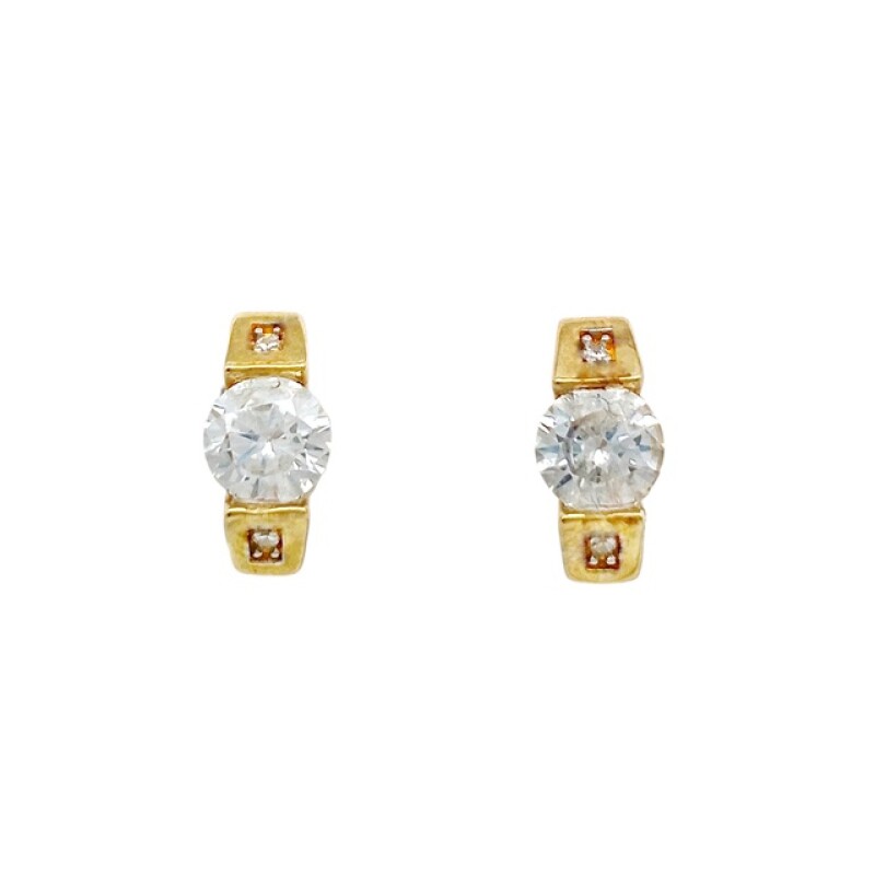 Caravanas Barras de oro - Oro bajo - Zirconia - CA8135 conpiedra