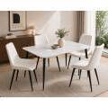 Juego De Comedor Mesa vidrio Símil Mármol + 4 Sillas Ecocuero Mesa blanca + 4 sillas blancas