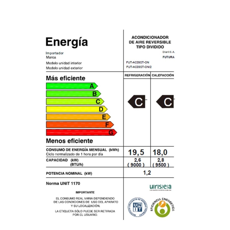 Aire Acondicionado 9000 BTU ON-OFF Futura FUT-AC09ST-ON Aire Acondicionado 9000 BTU ON-OFF Futura FUT-AC09ST-ON
