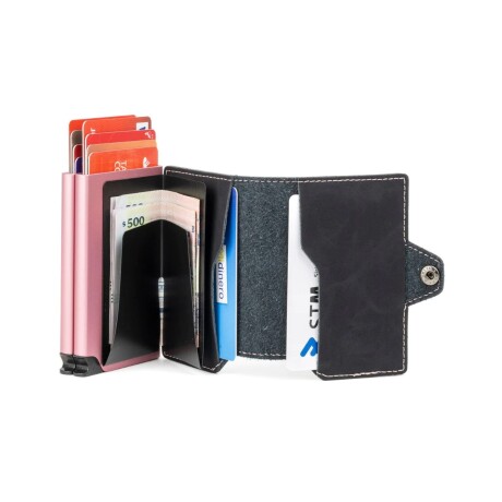 Billetera Baleine Double Kansas en Aluminio y Cuero con Protección RFID Dark Pink