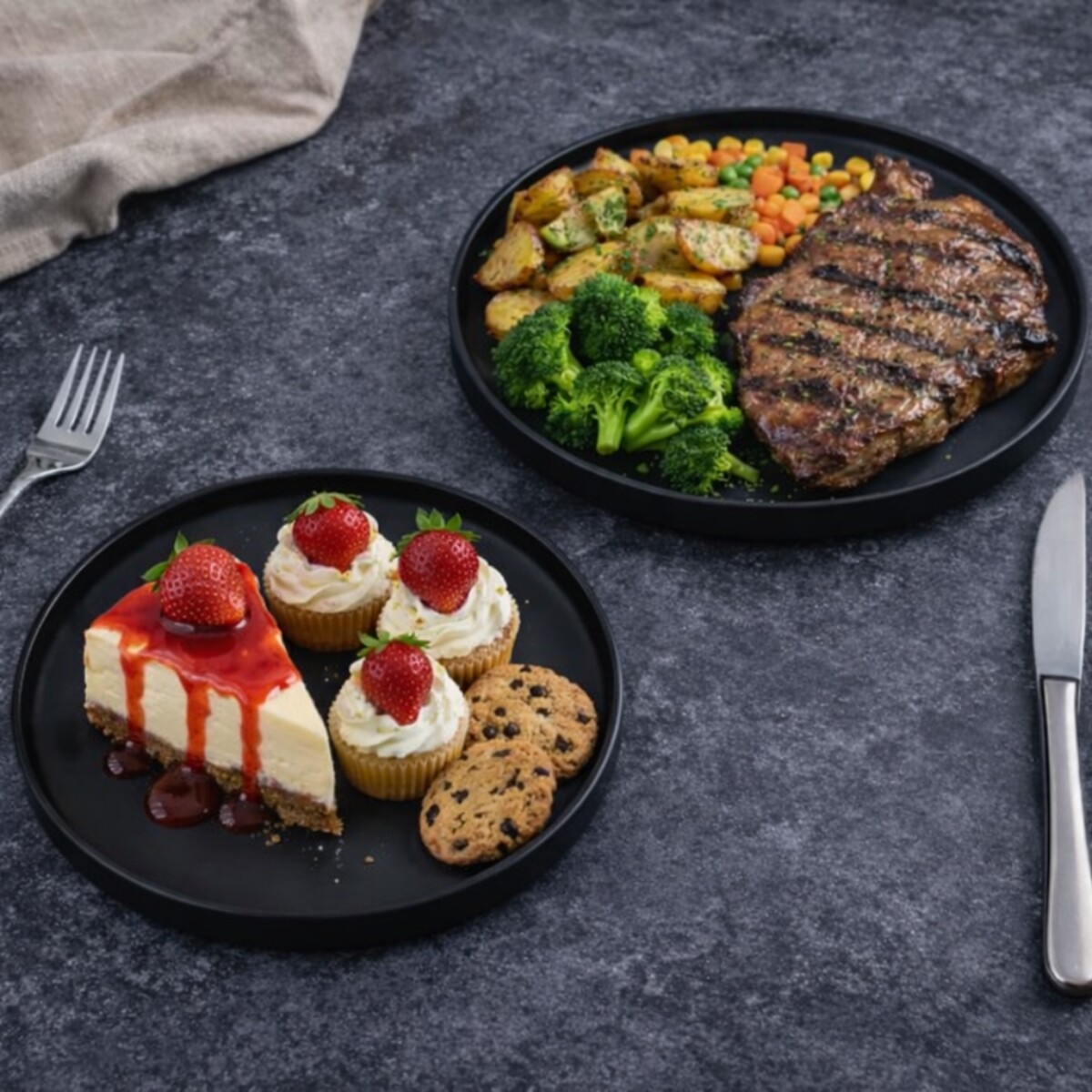 Set x 12 Platos D20x2cm + D26,5x2cm - NEGRO 