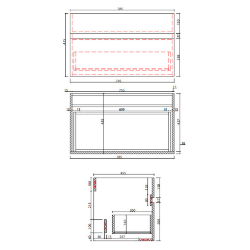MUEBLE DE COLGAR CON CAJON Y BACHA - 81X46X16.5 BLANCO