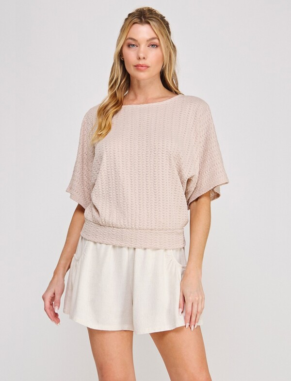 Blusa De Punto Texturado Manga Mariposa BEIGE