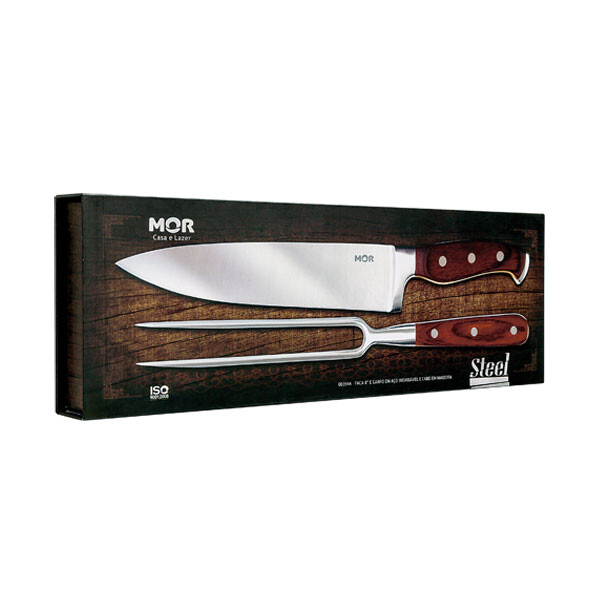 KIT ASADO PREMIUM 2 PIEZAS MANGO DE MADERA MARRON
