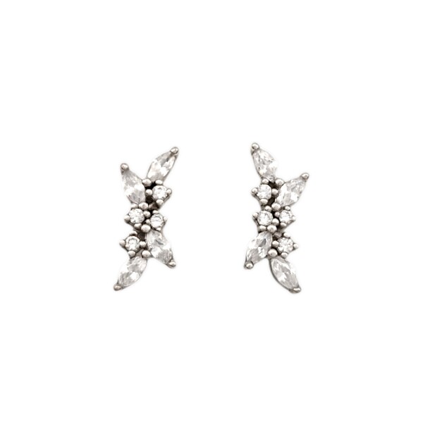 Caravanas Pétalos-Plata 925-Piedra Zirconia-CA3131 conpiedra
