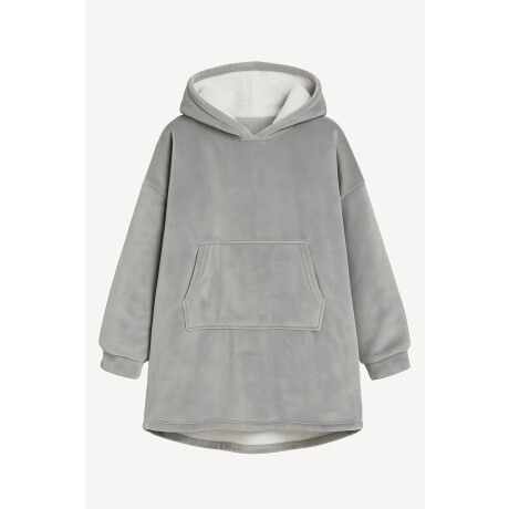 Buzo Manta Con Capucha Polar y Corderito unisex Gris Claro