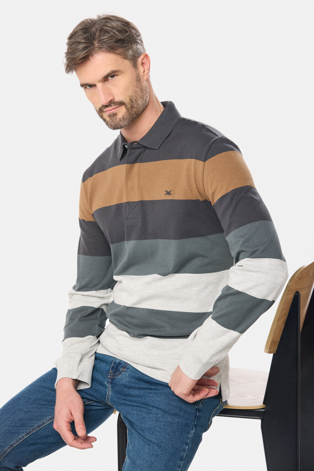 POLO JERSEY RAYADA Gris