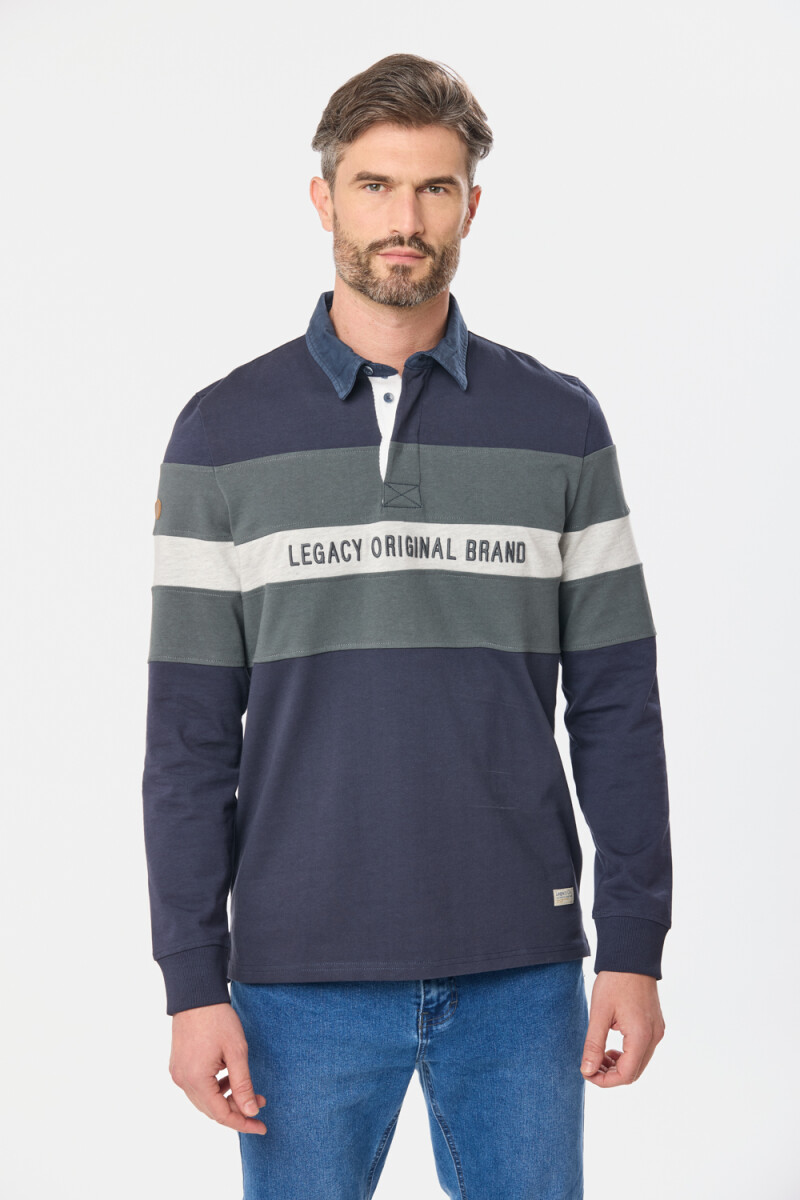 REMERA POLO RAYADA - Azul 