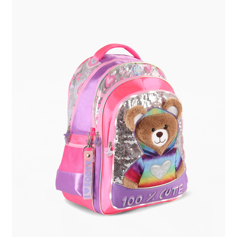 Mochila Footy Oso c/Luz Rosado - Violeta - Multicolor