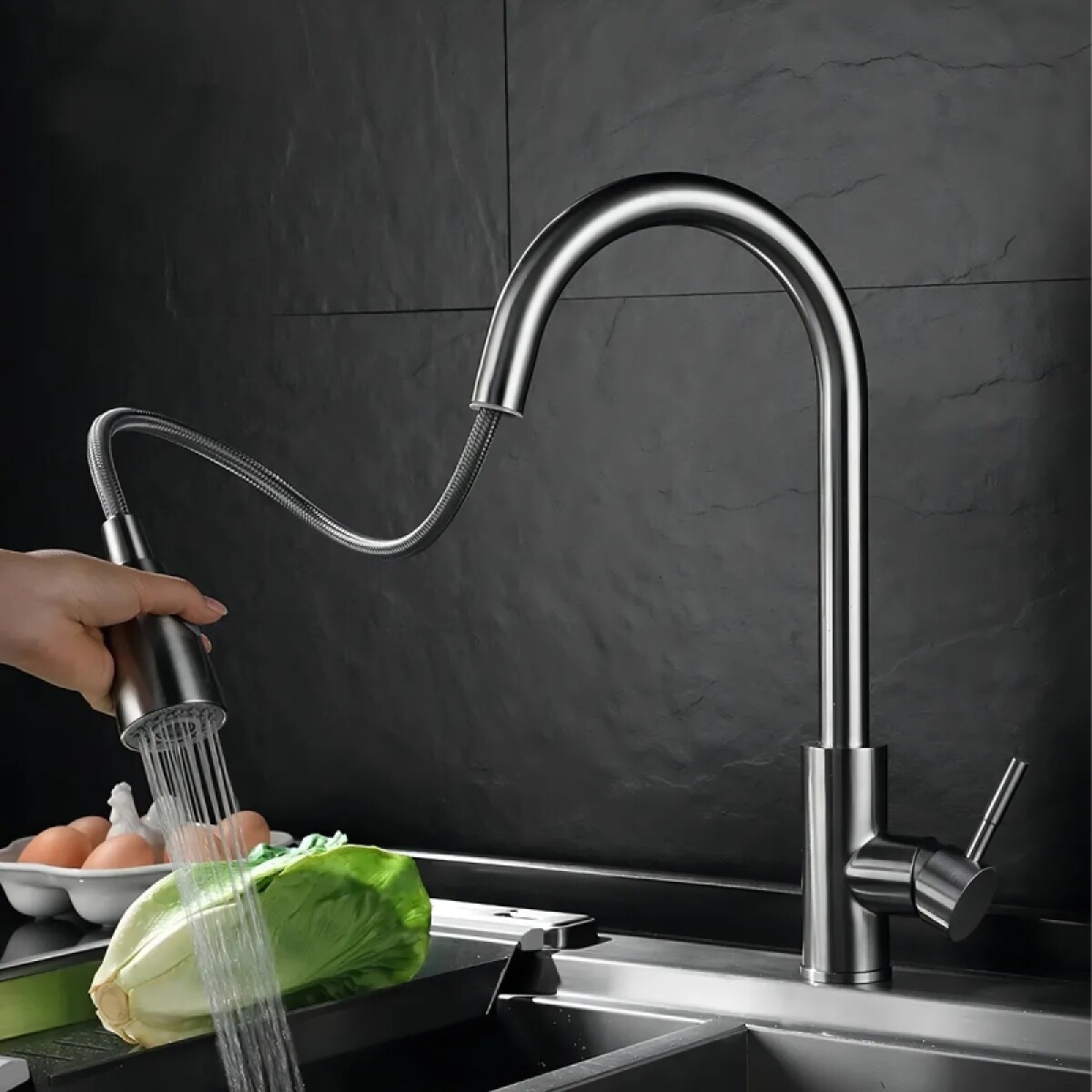 [OUTLET] Grifo Monocomando de Mesada Extensible Rimontti Acero Inoxidable - ÚLTIMA UNIDAD 