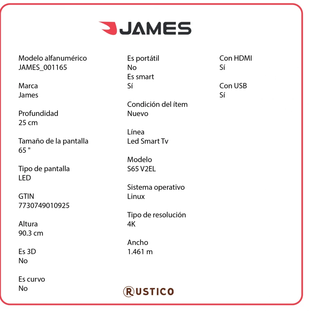 Televisor Smart Tv James Led - 65" Uhd 4k Televisor Smart Tv James Led - 65" Uhd 4k