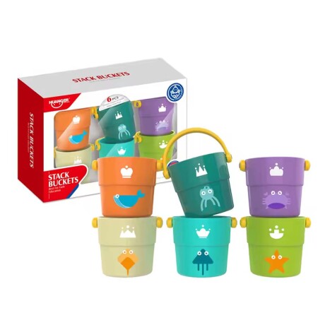 Set 6 Mini Baldes Juguetes Agua Baño Playa para Bebé Huanger Multicolor