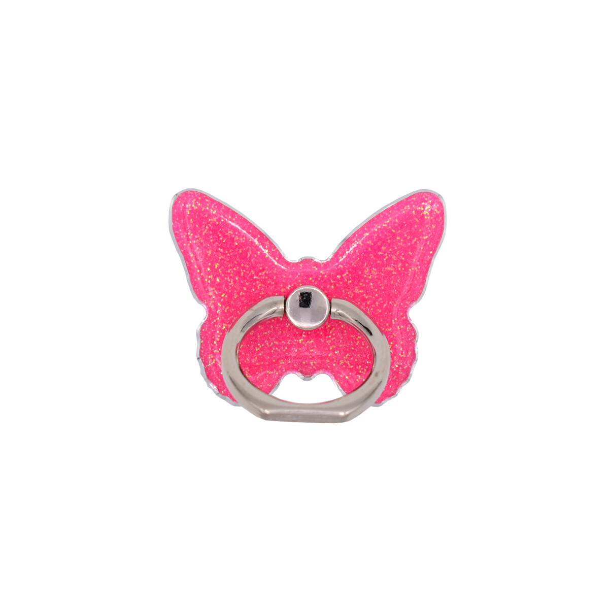 Anillo soporte para celular diseño mariposa brillos fucsia 