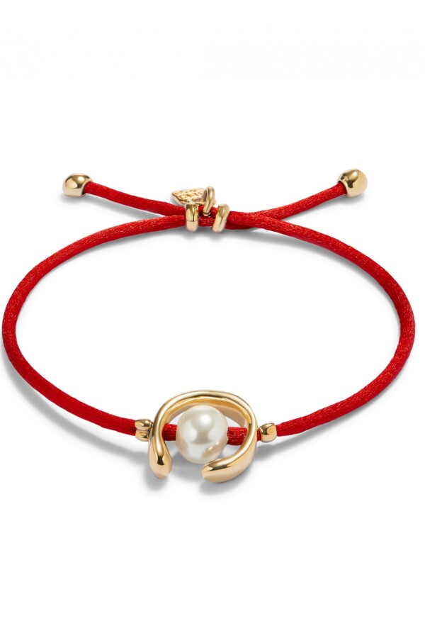 PULSERA DE HILO ROJO CON PERLA SHELL FORNITURA BAÑADA EN ORO 18K. Pulsera