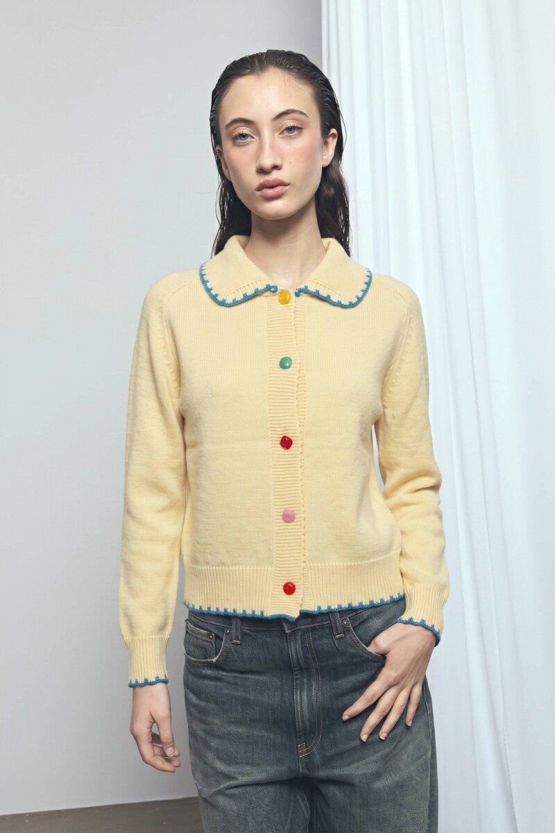Cardigan con detalle de pespuntes crudo