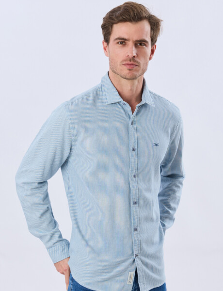 CAMISA RAYADA DE LINO Azul