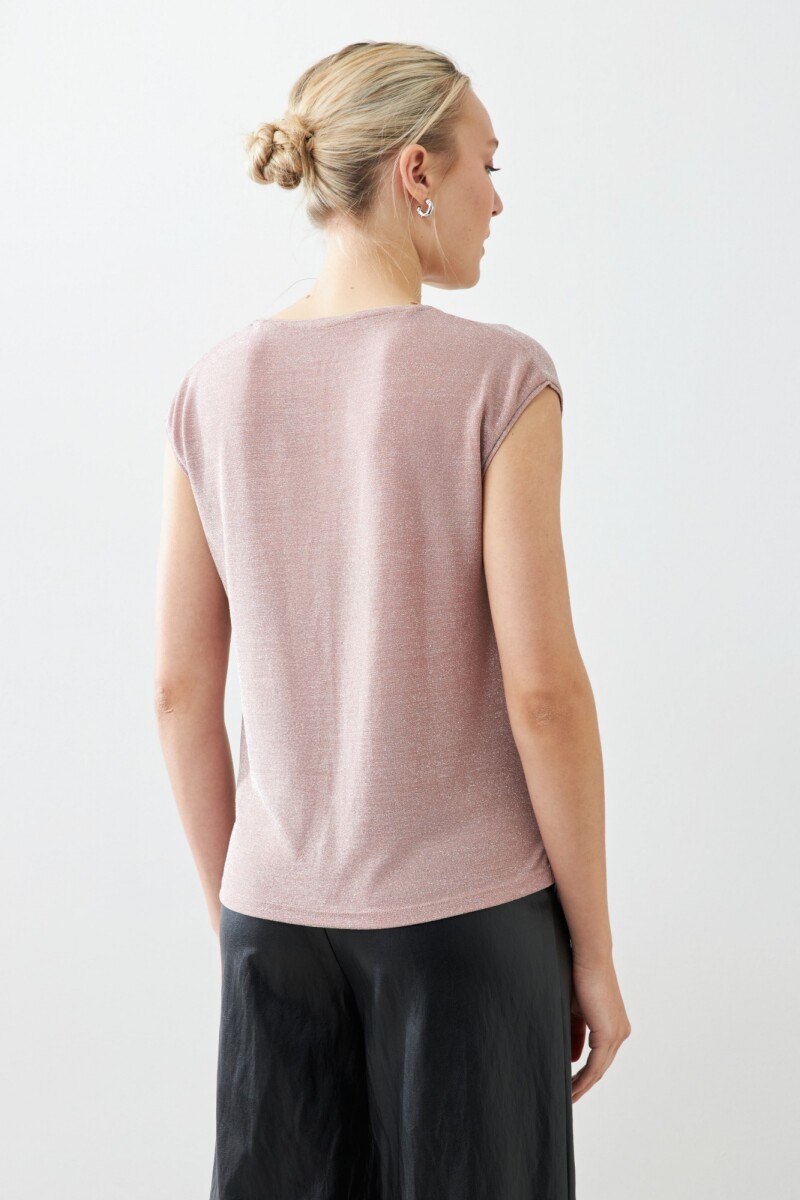 Blusa lurex escote V rosa
