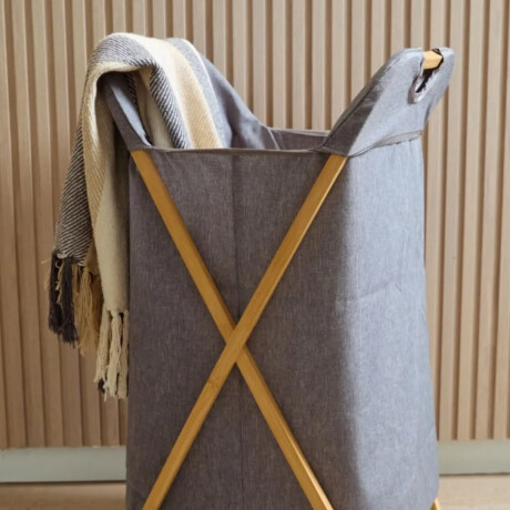 Cesto de ropa plegable 40x34x66cm – Bambú y tela Gris
