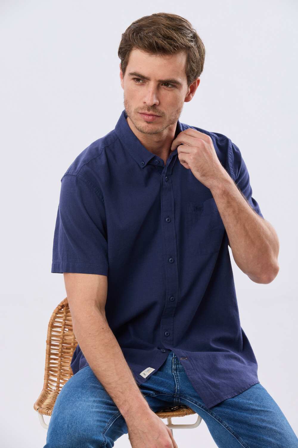 CAMISA LISA DE LINO Azul