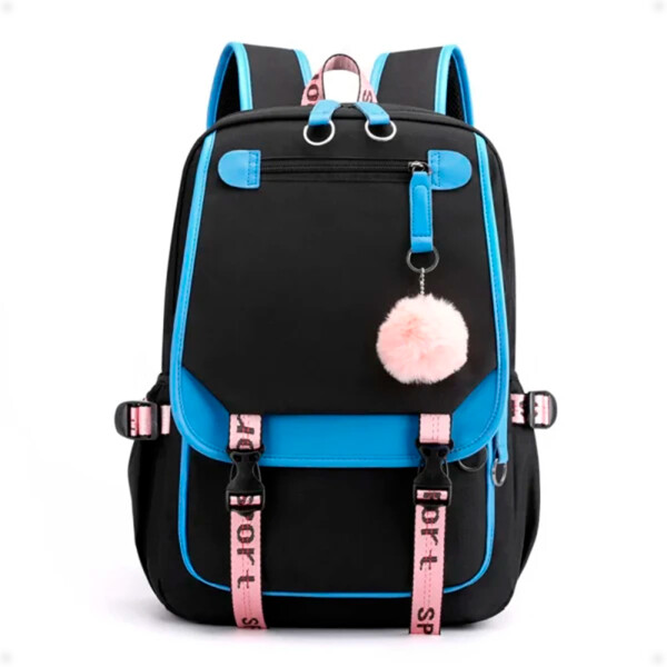 Mochila Estilo Coreano Kawaii Impermeable Notebook y USB Azul