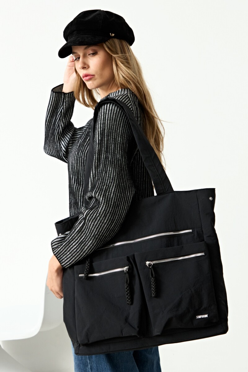 Shopper oversize cierres negro