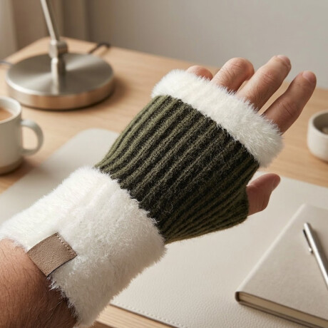 Mitones guantes tejido bicolor Verde