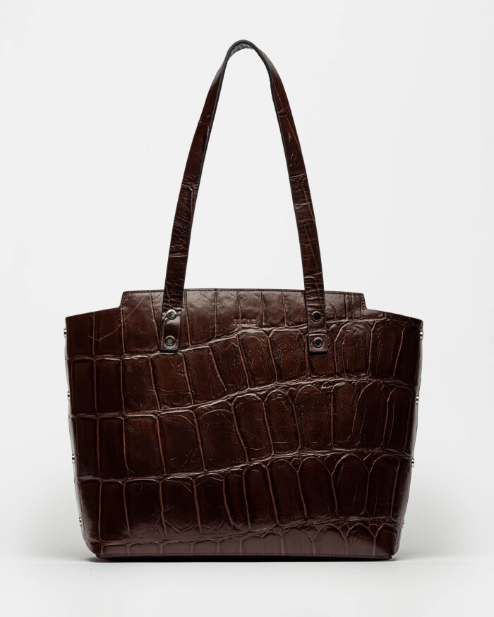Shopper Menorca En Cuero Grabado Big Croco Marron