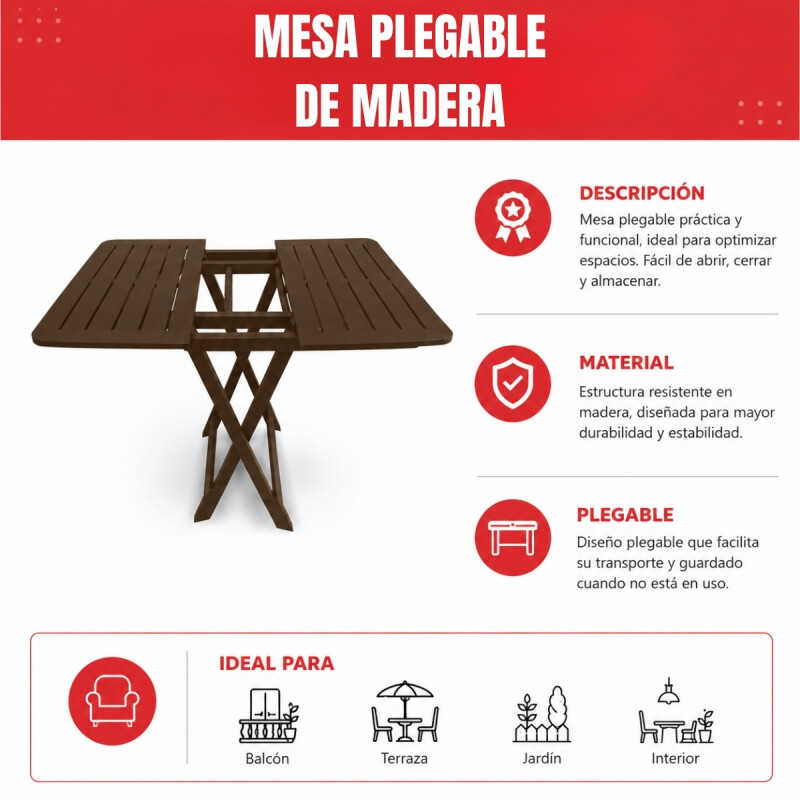 Mesa plegable de jardín resistente MADERA