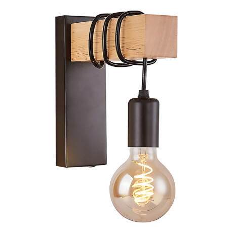 Aplique Colgante Portalámparas Metal Madera Vintage Negro Negro