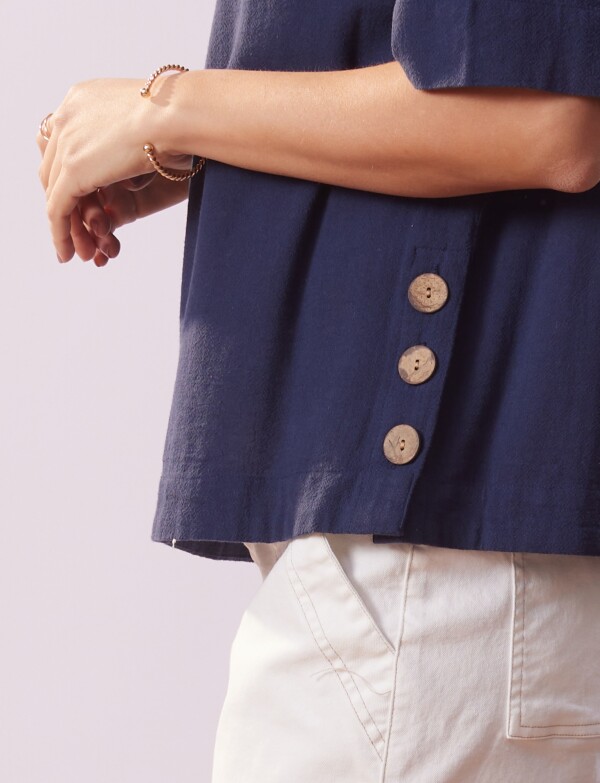 Blusa Algodon Botones AZUL