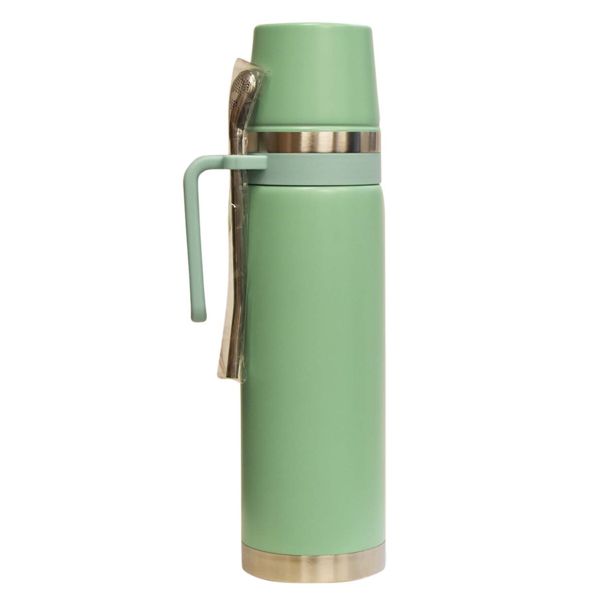 Termo Comet en Acero Inoxidable 1Lt con Tapa Mate y Bombilla - Verde Claro 