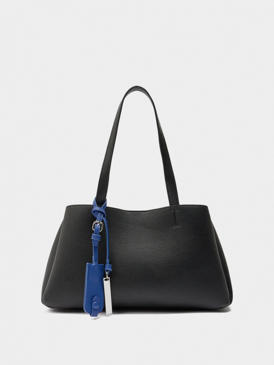Bolso Tote Liso Con Colgante negro