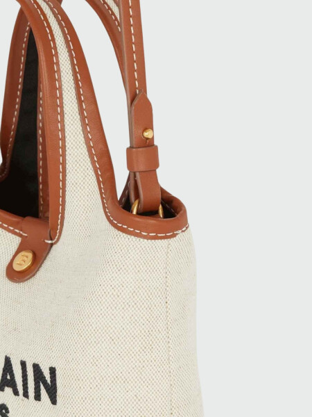 Balmain - Bolso de algodón y lino con logo - Beis Crudo