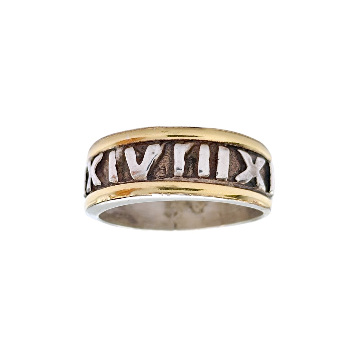 Anillo Numeros Romanos-Plata y Oro-Sin Piedra-AN5029 - sinpiedra 