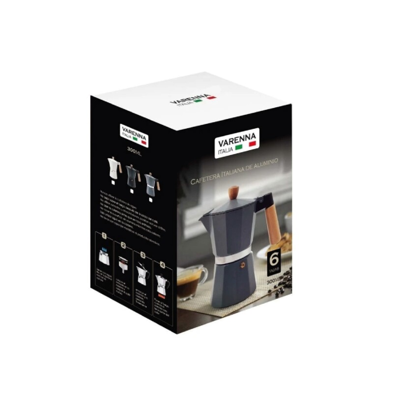 CAFETERA ITALIANA ALUMINIO 300ML 6 TAZAS GRIS MANGO MADERA VARENNA CAFETERA ITALIANA ALUMINIO 300ML 6 TAZAS GRIS MANGO MADERA VARENNA