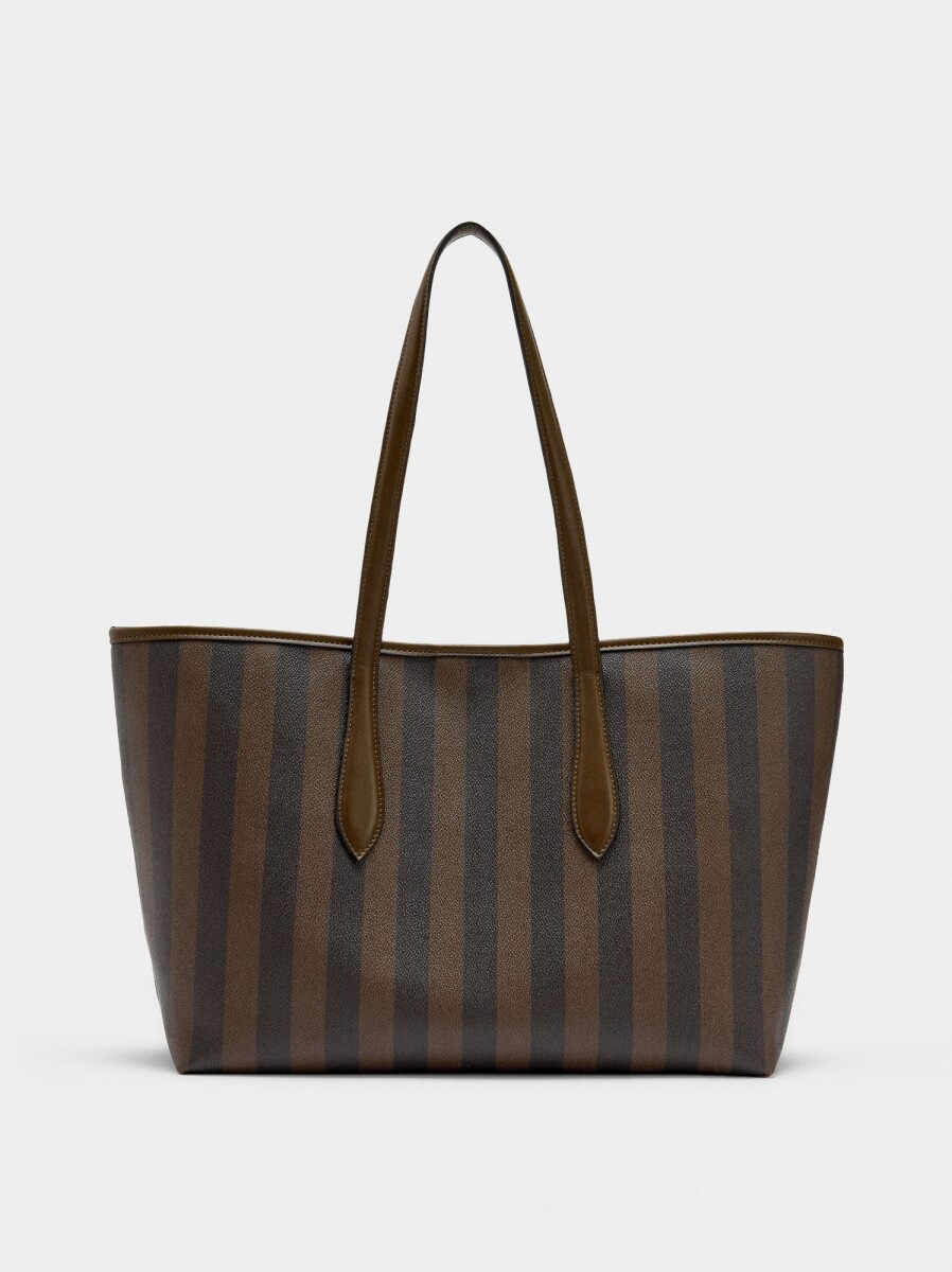 Bolso Shopper A Rayas Con Bolsa Extraíble - marron 