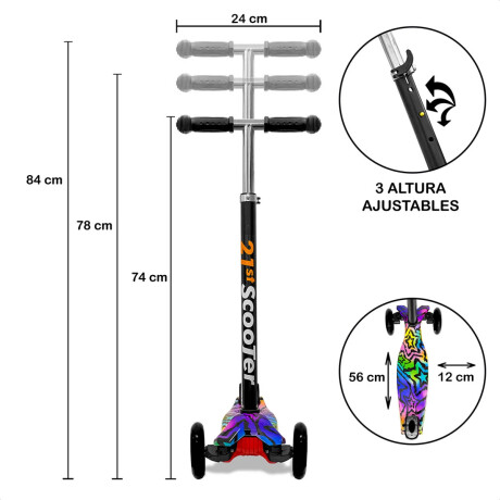 Monopatín Tripatín Estampado C/ Luz Scooter Regulable Estrellas