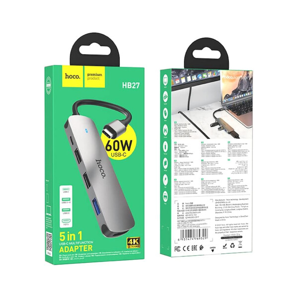 Hub Hoco Hb27 4 Puertos Usb-c A Hdmi HUB HOCO HB27 USB-C A USB A/C/HDMI