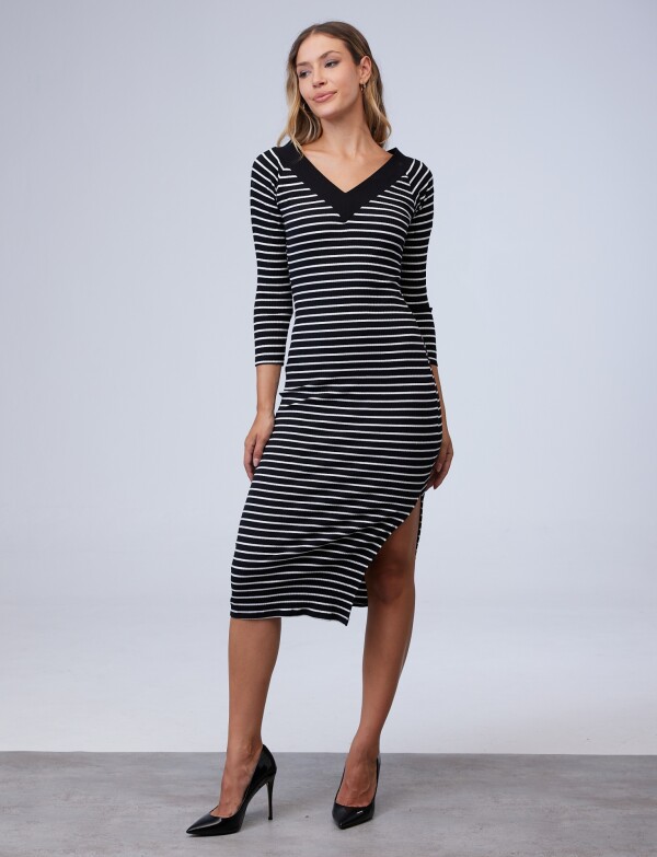 Vestido Midi Stripes NEGRO/BLANCO