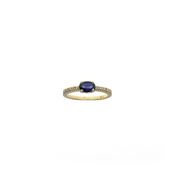 Anillo de oro amarillo 18k con brillantes y zafiro N8828 Anillo de oro amarillo 18k con brillantes y zafiro N8828
