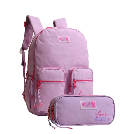 Mochila 2 bol + cartuchera Lila