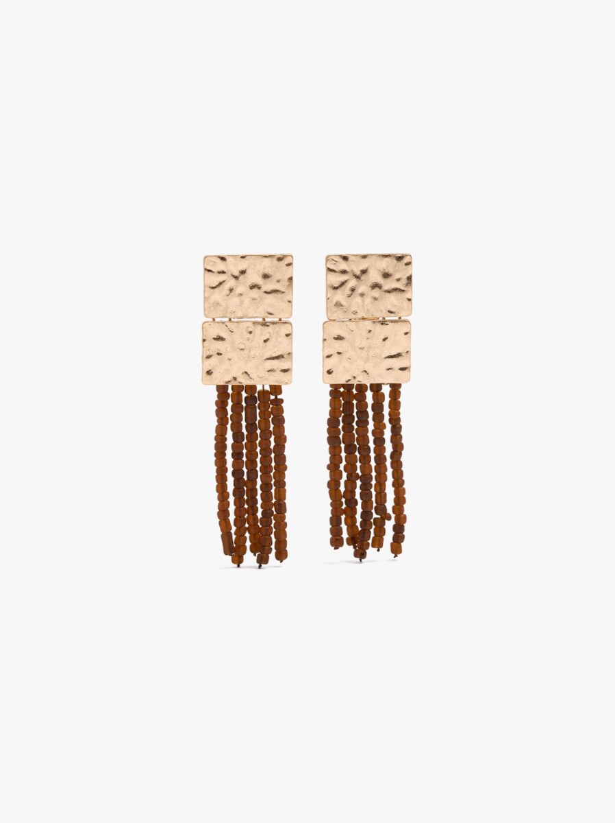 Pendientes Largos Cuentas De Vidrio - marron 