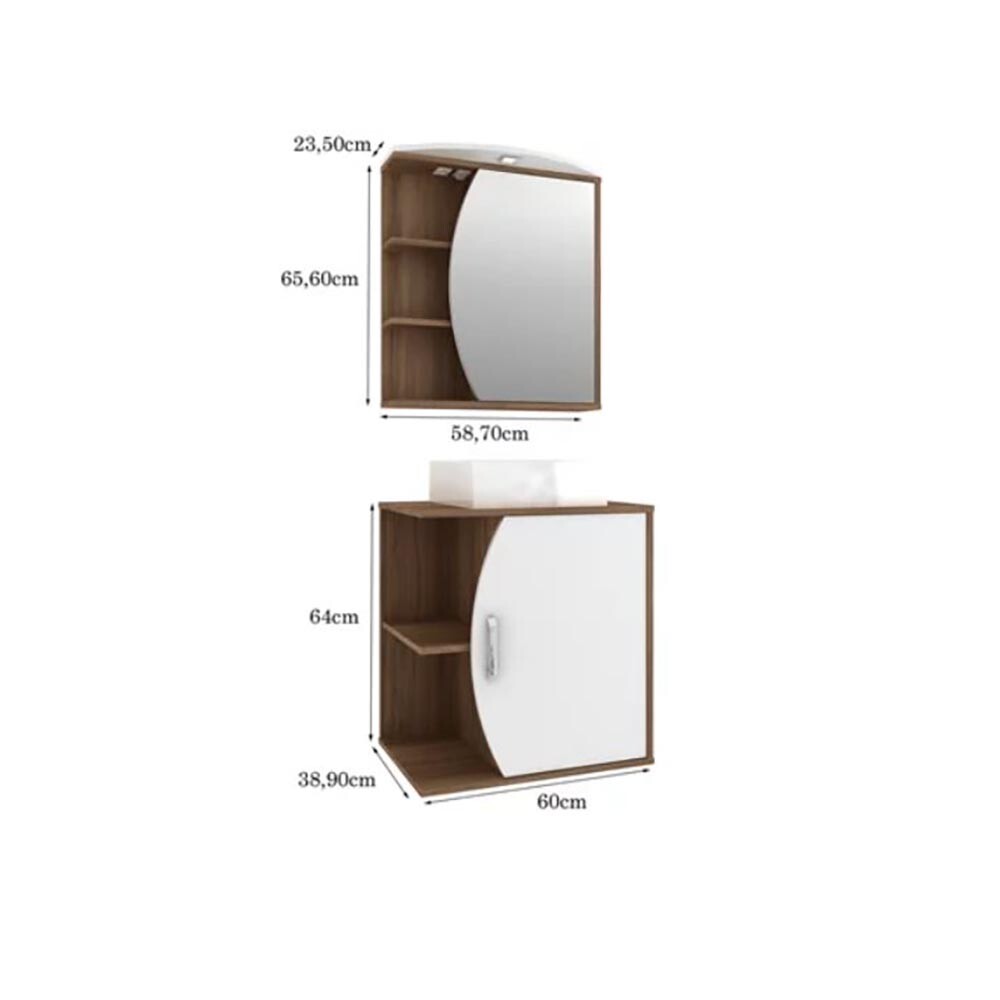 CONJUNTO MUEBLE DE BAÑO MODELO DUNA MUEBLE + ARMARIO CON ESPEJO + BACHA Conjunto Mueble De Baño Modelo Duna Mueble + Armario Con Espejo + Bacha
