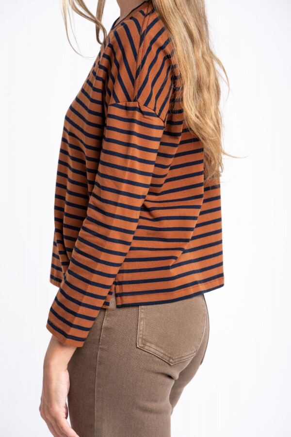 Remera Algodón Elastano Rayada Camel