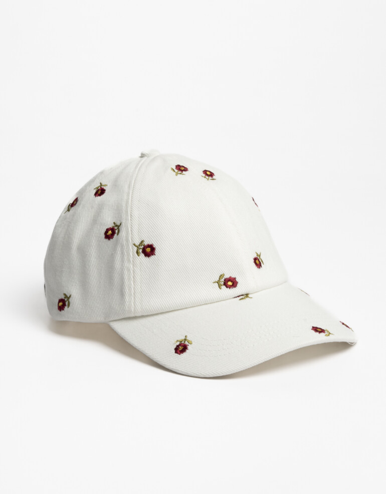 Caps Gorra Bordada Flores - Blanco Crudo