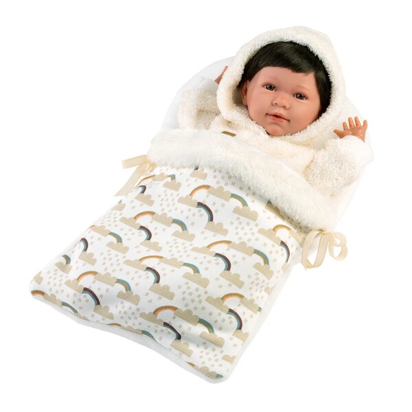 Muñeca Llorens Bebe Mimi Llorona Con Saquito Cama 42cm Modelo Mimi Saquito